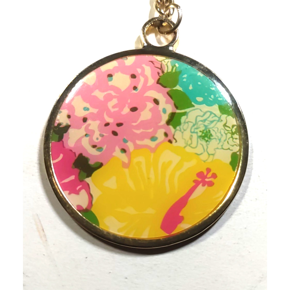 Lilly Metal Gold Tone Pink Yellow Circle Keychain - Picture 6 of 8